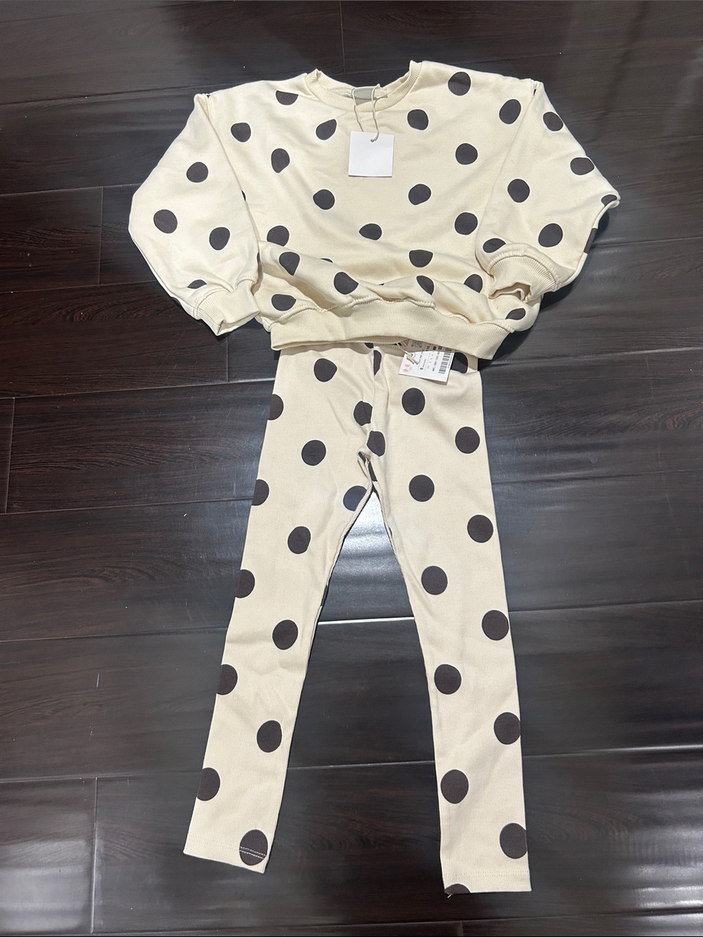 Zara Kids Cream Polka Dot sweatshirt Set - Cozy Top & Leggings NWT